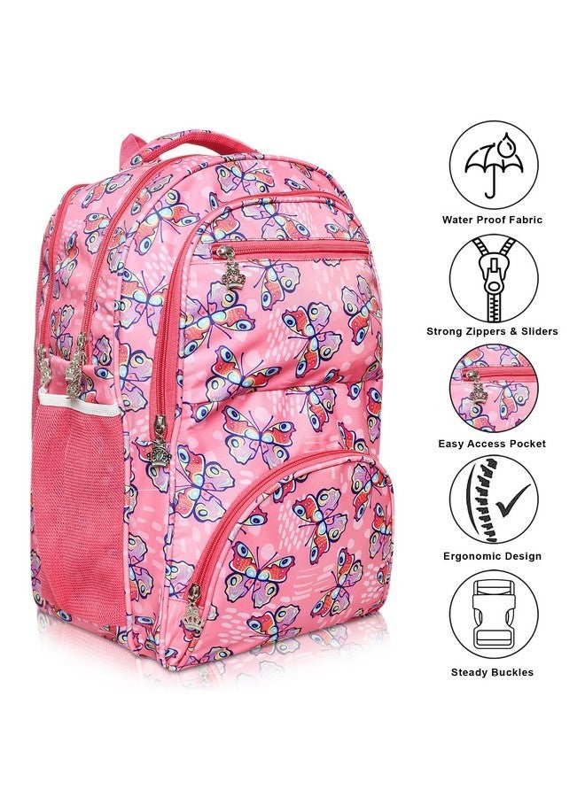 Stylbase Butterfly Girls school Bag | 18-inch College Backpack Designed for Women and Girls | 5 Zip Compartments, Water-Resistant, and 25L Capacity (Pink) - Image 4