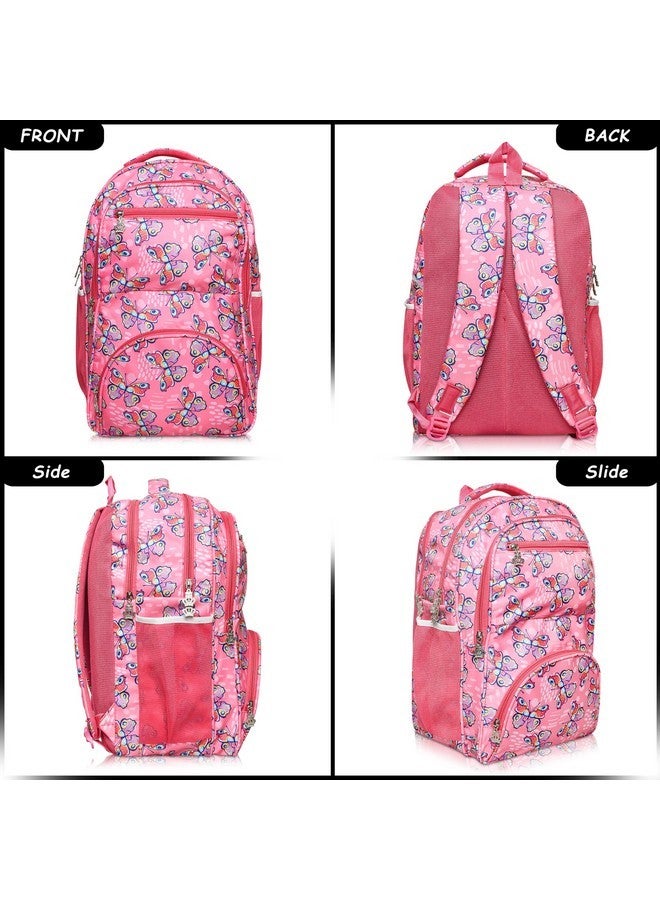 Stylbase Butterfly Girls school Bag | 18-inch College Backpack Designed for Women and Girls | 5 Zip Compartments, Water-Resistant, and 25L Capacity (Pink) - Image 3