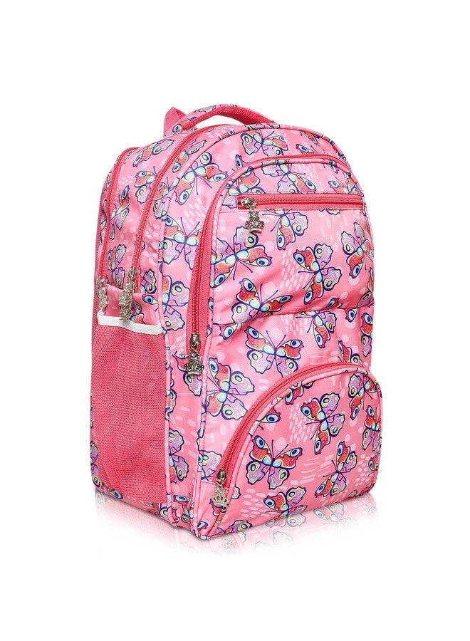 Stylbase Butterfly Girls school Bag | 18-inch College Backpack Designed for Women and Girls | 5 Zip Compartments, Water-Resistant, and 25L Capacity (Pink) - Image 1