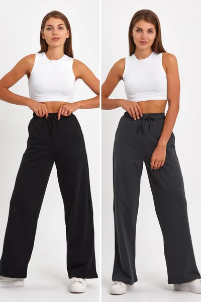 mmetalic Black-Anthracite Women's Seasonal Casual Wide Leg Side Pocket 2-Pack Sweatpants