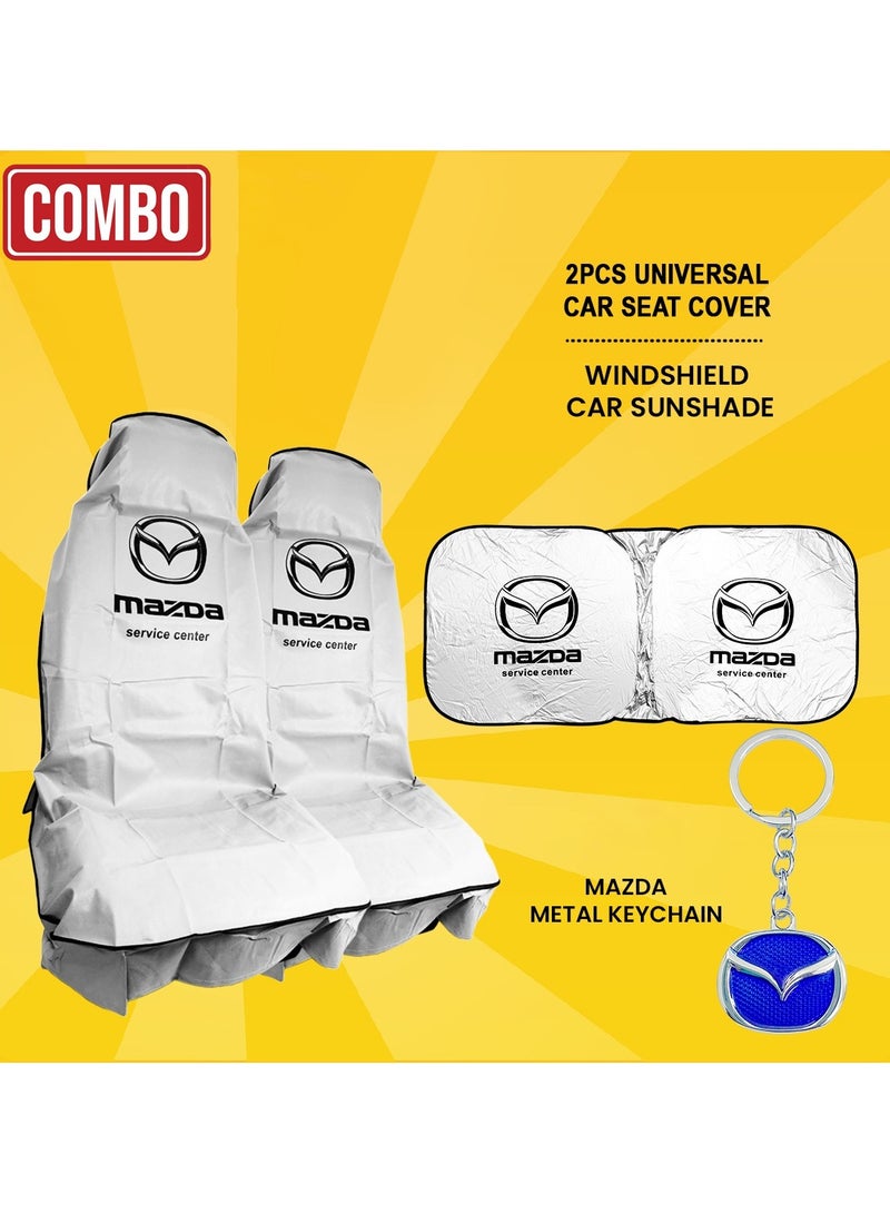 mazda Combo - Buy 2 Pcs MAZDA Car Seat cover Windshield Car Sunshade Get Free MAZDA Metal Car Keychain - Image 1