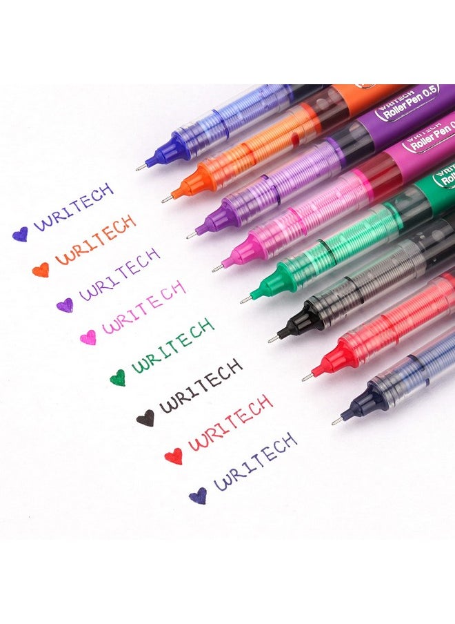 WRITECH Liquid Ink Rollerball Pens Quick Dry Ink 0.5 Mm Extra Fine Point Pens 8 Pcs Rollering Pens Assorted Colors Ink For Writing, Taking Notes & Sketching (Multicolor)  - Image 2