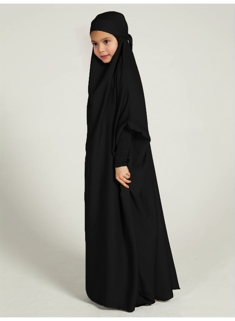عباية بناتي بأكمام الخفاش — غطاء رأس قابل للربط مع أساور مرنة - Image 5