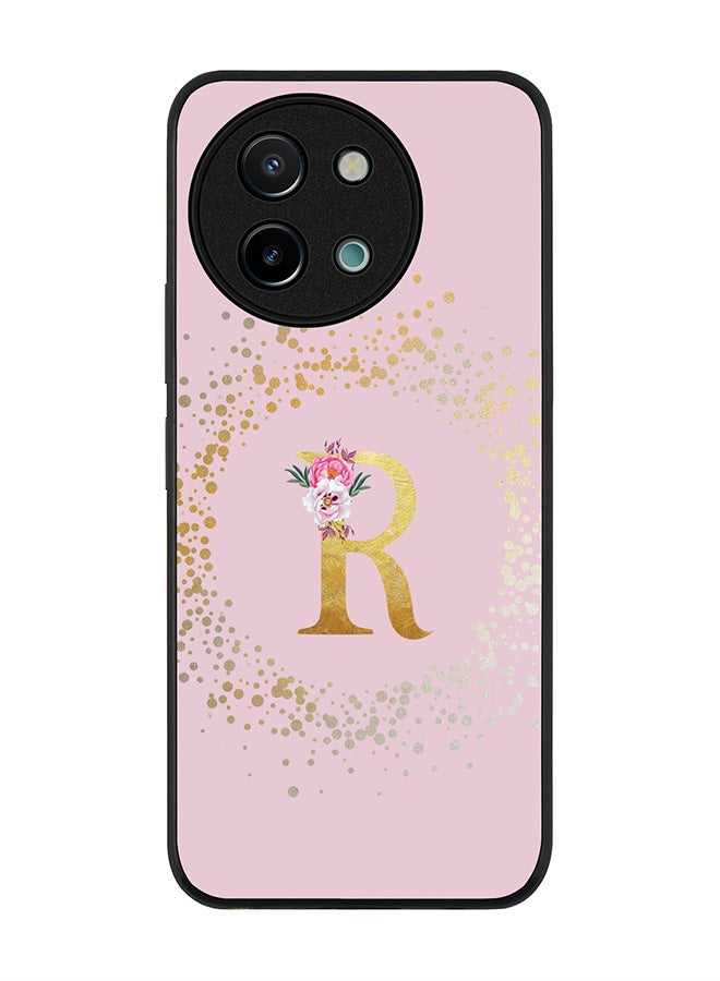 Rugged Black edge case for Vivo Y38 / Vivo Y58 / Vivo Y200i /Vivo T3x Case Cover- Custom Monogram Initial Letter Floral Pattern Alphabet - R (Pink)