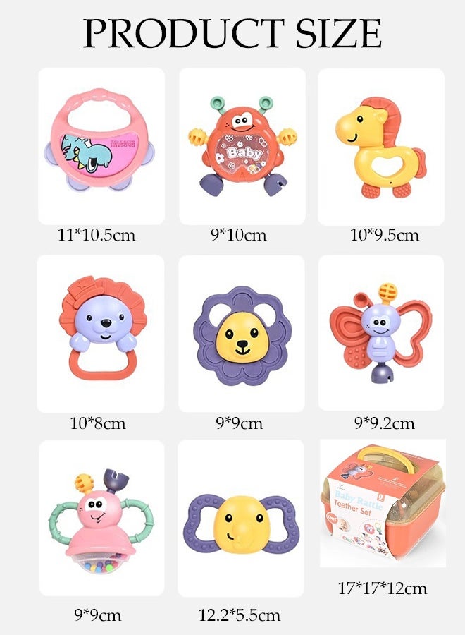 DUNISO 8pcs Baby Rattles Set Animal Rattle Teether Set Early Educational Toy Set Infant Grab and Shake Rattle Food Grade Silicone Material Newborn Toys Baby Rattles Sensory Toys Set for Babies 6-24 Months Boys Girls  - Image 5