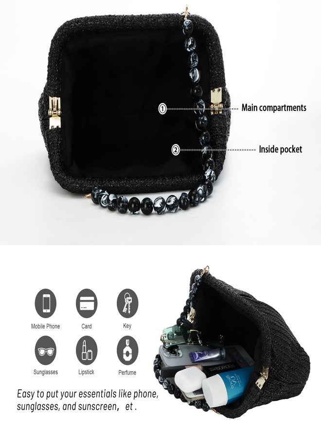 Lanpet Straw Clutch Purse for Women, Woven Dumpling Evening Bag Summer Beach Bag, Chain Strap Crossbody Shoulder Handbags - Image 5