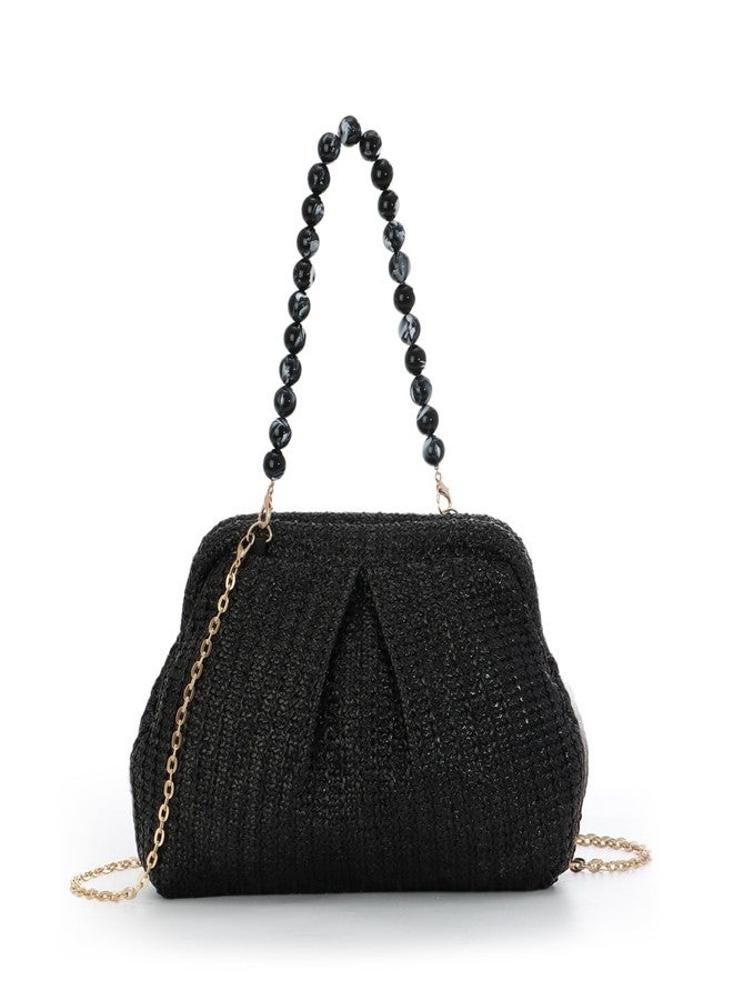 Lanpet Straw Clutch Purse for Women, Woven Dumpling Evening Bag Summer Beach Bag, Chain Strap Crossbody Shoulder Handbags - Image 3