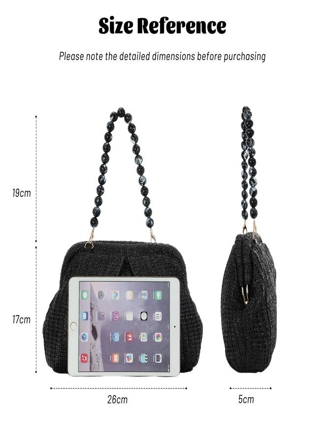 Lanpet Straw Clutch Purse for Women, Woven Dumpling Evening Bag Summer Beach Bag, Chain Strap Crossbody Shoulder Handbags - Image 4