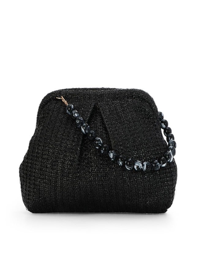 Lanpet Straw Clutch Purse for Women, Woven Dumpling Evening Bag Summer Beach Bag, Chain Strap Crossbody Shoulder Handbags - Image 1