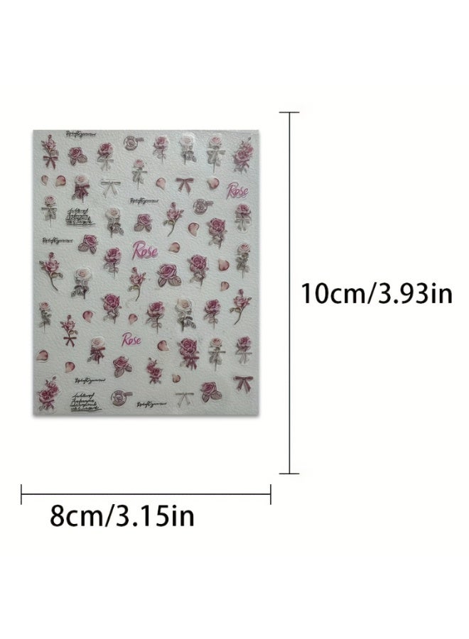 KHAJUL 2 Sheets Vintage Rose Nail Stickers, 3D Floral Nail Decals with Matte Finish, Self-Adhesive Nail Art for DIY Manicure, Dry Rose Design for Women and Girls, Easy to Apply - Image 2