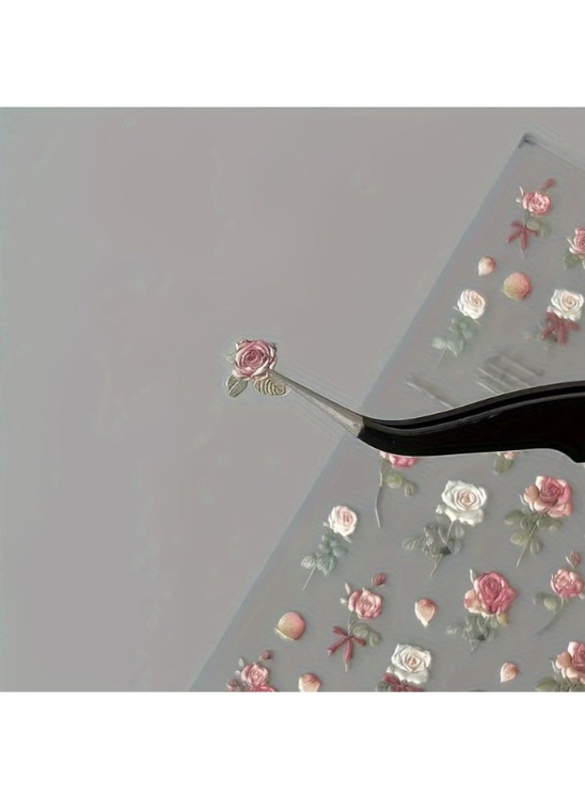 KHAJUL 2 Sheets Vintage Rose Nail Stickers, 3D Floral Nail Decals with Matte Finish, Self-Adhesive Nail Art for DIY Manicure, Dry Rose Design for Women and Girls, Easy to Apply - Image 3