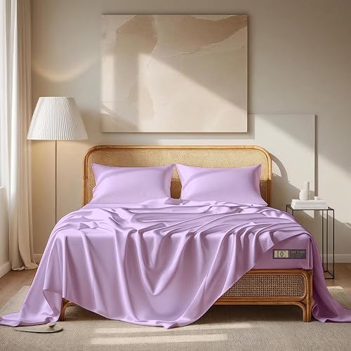 Day Care® Premium Satin Bedsheet Double Bed with Pillow Covers | Romantic Night 400TC Satin Bedsheet | Gift for Women & Couples Home Furnishing | Date Night Collection - 90x100 Inch Lavender - Image 1