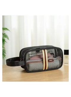 KITCHENOO Black Transparent Mesh Makeup Bag Large Portable Cosmetic Bag for Women Travel Toiletry Bag Toiletry Organizer Bag for Men Women  - Image 1