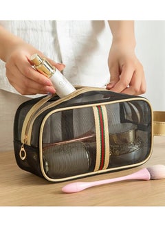 KITCHENOO Black Transparent Mesh Makeup Bag Large Portable Cosmetic Bag for Women Travel Toiletry Bag Toiletry Organizer Bag for Men Women  - Image 2