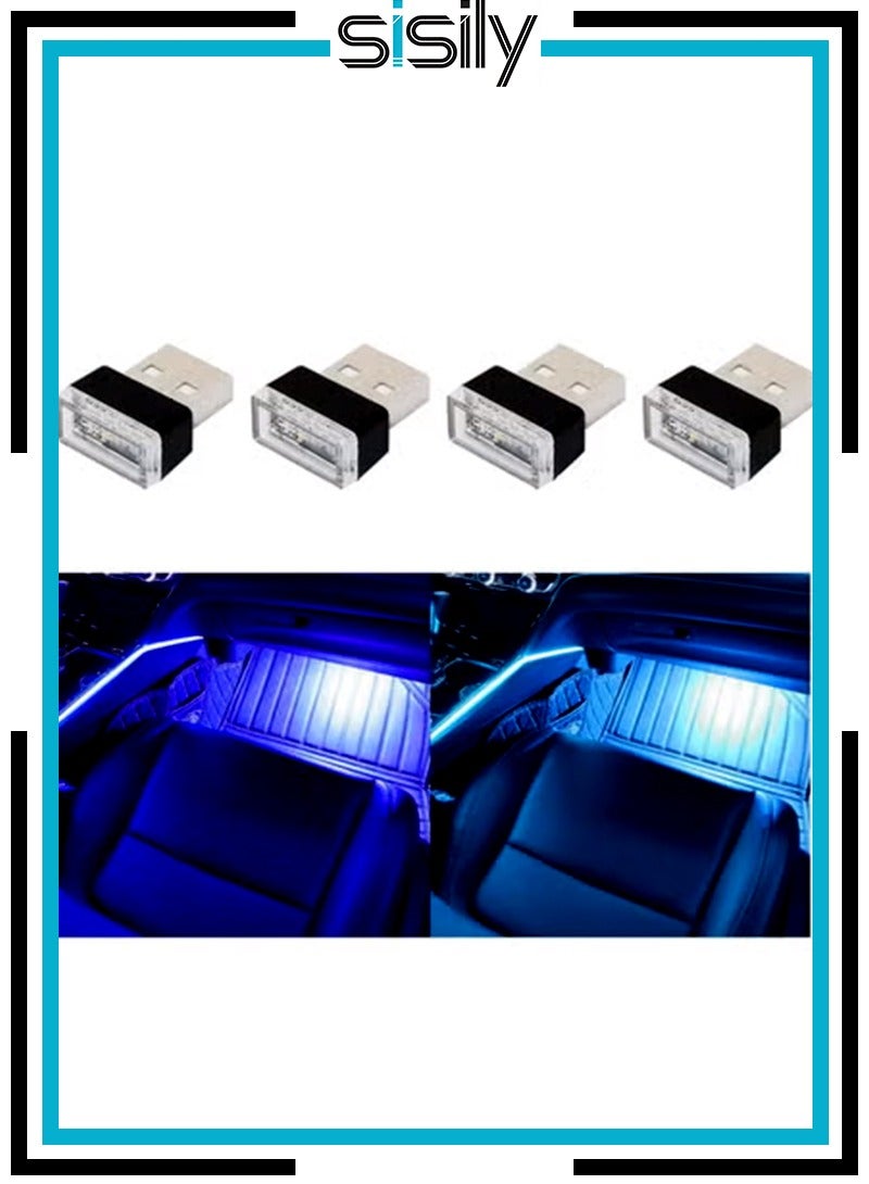 سيسلي 4 قطع من مصابيح LED USB لتزيين جو السيارة الداخلي، إضاءة ليلية قابلة للتوصيل بمنفذ USB، مجموعة إضاءة محيطة محمولة للسيارة، ملحقات داخلية عالمية للسيارات لمعظم السيارات (أزرق وأزرق جليدي) - Image 1