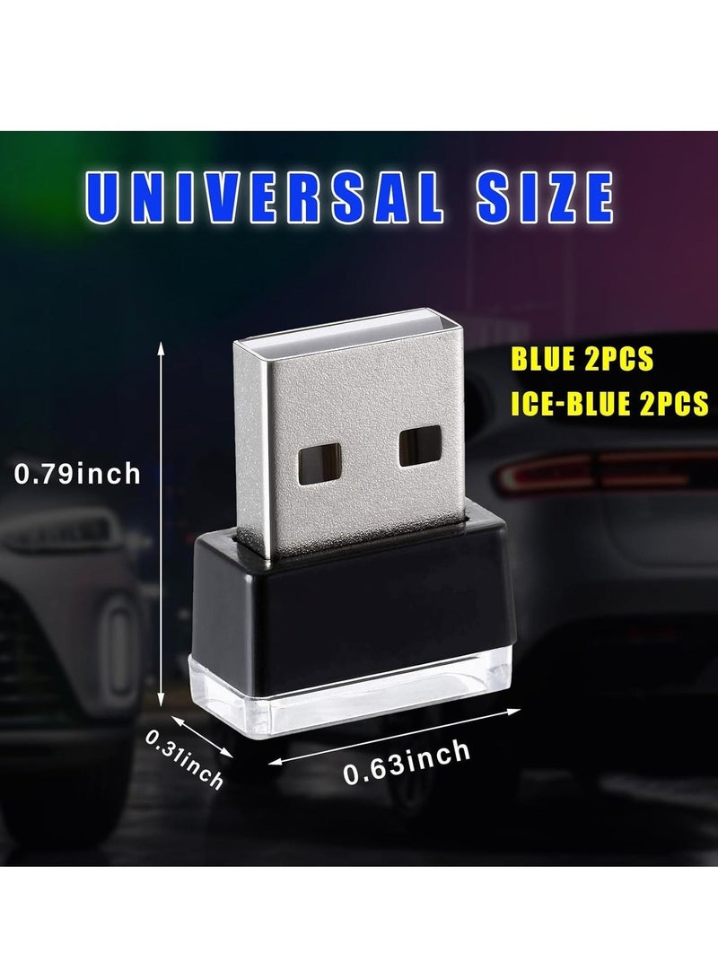 سيسلي 4 قطع من مصابيح LED USB لتزيين جو السيارة الداخلي، إضاءة ليلية قابلة للتوصيل بمنفذ USB، مجموعة إضاءة محيطة محمولة للسيارة، ملحقات داخلية عالمية للسيارات لمعظم السيارات (أزرق وأزرق جليدي) - Image 2