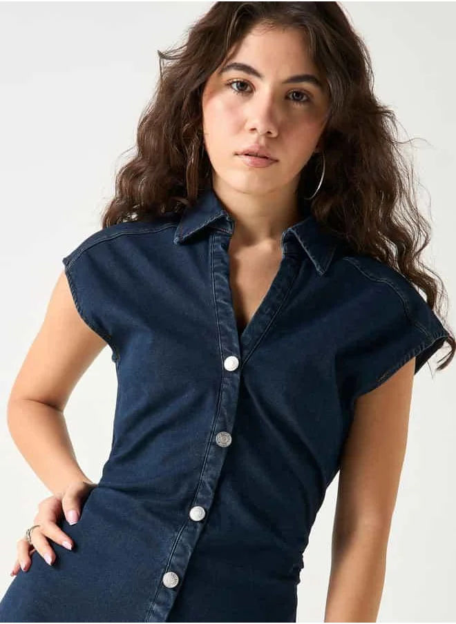 Lee Cooper Lee Cooper Button Down Denim Shirt Dress with Extended Sleeves