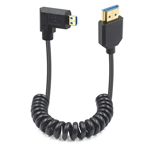 Duttek 8K Micro HDMI to HDMI Coiled Cable 8K@60Hz, 48Gbps, Right Angle HDMI to Micro HDMI 2.1 Cable for Camera, GoPro Hero, Raspberry Pi 5 4 1FT-3FT - Image 1