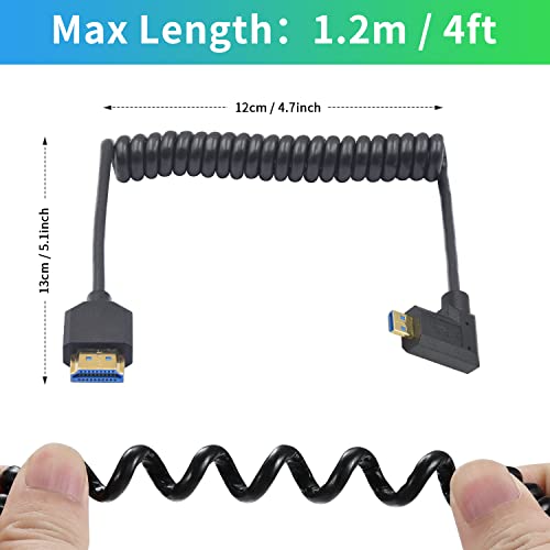 Duttek 8K Micro HDMI to HDMI Coiled Cable 8K@60Hz, 48Gbps, Right Angle HDMI to Micro HDMI 2.1 Cable for Camera, GoPro Hero, Raspberry Pi 5 4 1FT-3FT - Image 5