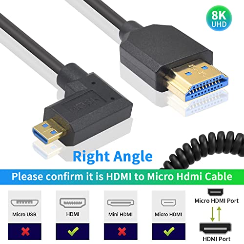 Duttek 8K Micro HDMI to HDMI Coiled Cable 8K@60Hz, 48Gbps, Right Angle HDMI to Micro HDMI 2.1 Cable for Camera, GoPro Hero, Raspberry Pi 5 4 1FT-3FT - Image 3