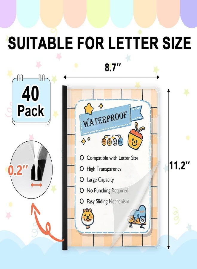 TOTiyea 40 Pack Clear Report Covers with Sliding Bars, 5mm (25 Sheet Capacity) Black Sliding Bar File Folders, for Letter Size - Image 2