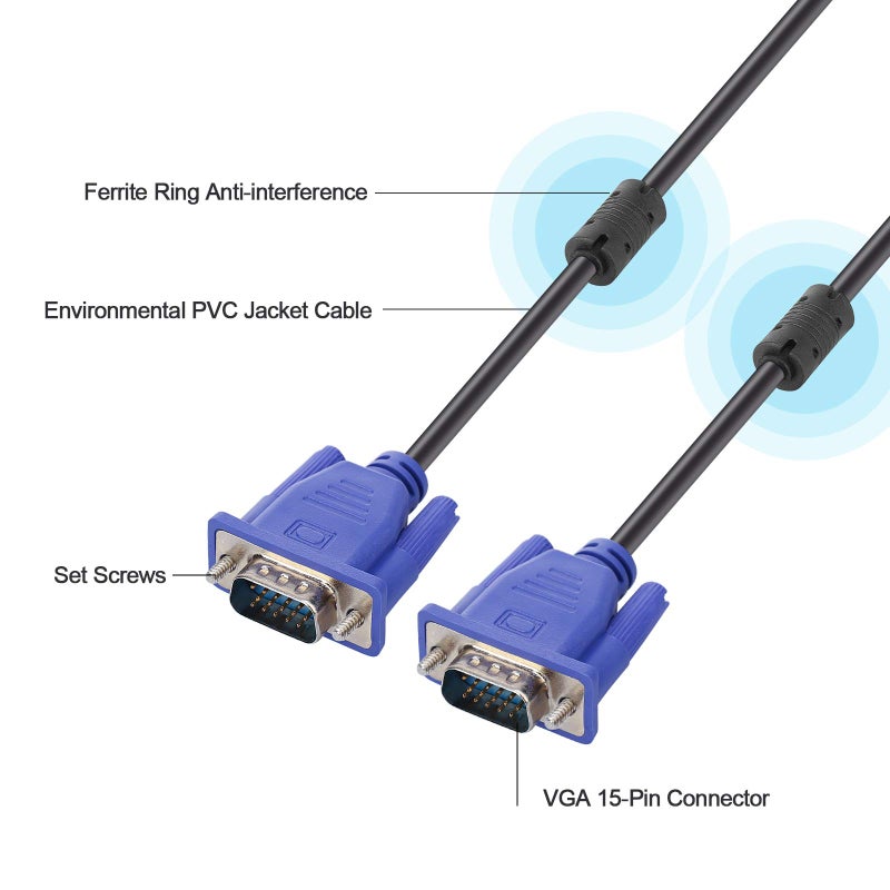 ENUODA Blue VGA Cable 15 Pin Male to Male Plug Computer Monitor Cable Wire Cordï¼Œ4.9 Feet - Image 2