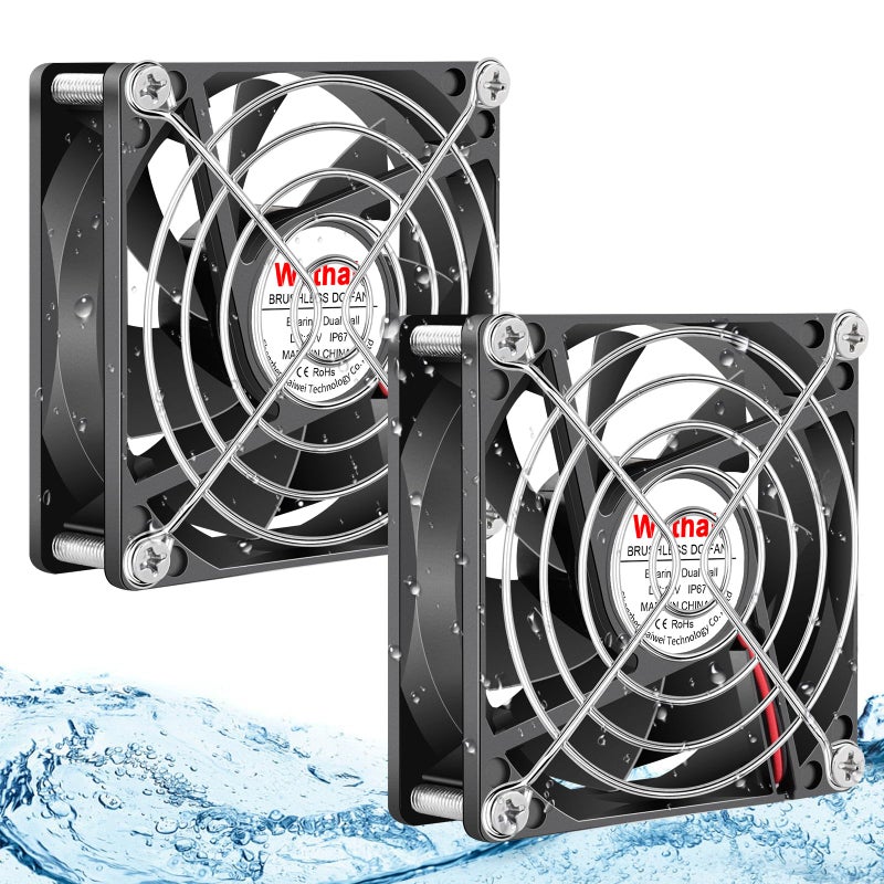 Wathai IP67 Waterproof 80mm x 25mm 12V Cooling DC Fan for RV Fridge Exhaust Ventilation Dual Ball High Speed DIY Cooler 12 v Fans 2 Pack - Image 1