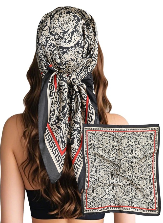 Sumolux Head Hair Scarf for Women Like Satin Silk Scarf Bandana Hair Wrapping Night Large Square Scarves 27.5", Black Flowers, One size - Image 1