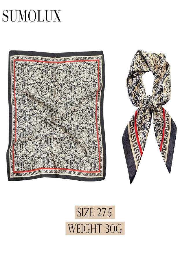 Sumolux Head Hair Scarf for Women Like Satin Silk Scarf Bandana Hair Wrapping Night Large Square Scarves 27.5", Black Flowers, One size - Image 2