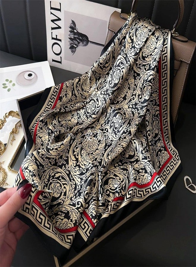 Sumolux Head Hair Scarf for Women Like Satin Silk Scarf Bandana Hair Wrapping Night Large Square Scarves 27.5", Black Flowers, One size - Image 5