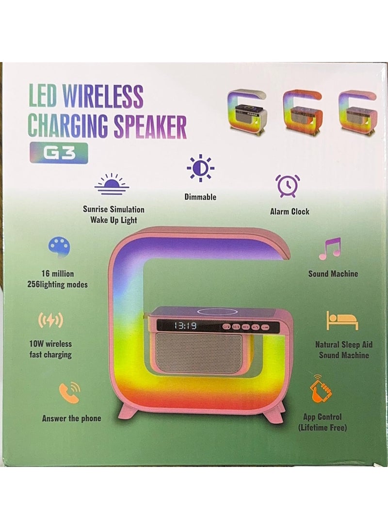 Denx G3 LED Wireless Charging Speaker with Alarm Clock, 16M Colours, 10W Fast Charging, Sound Machine, App Control, Pink/White/Red, - Image 3