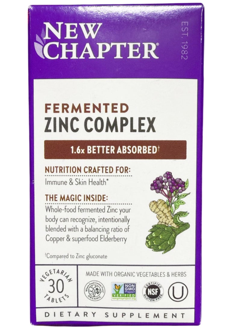 New Chapter Fermented Zinc Complex, 30 Vegetarian Tablets - Image 1
