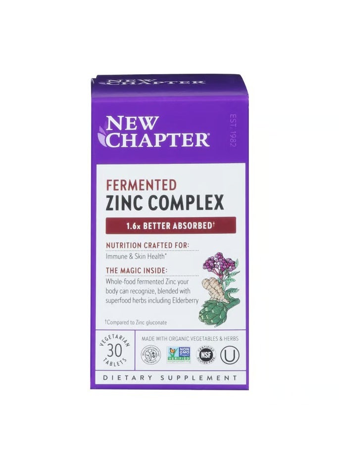 New Chapter - New Chapter, Fermented Zinc Complex, 30 Vegetarian Tablets - Image 1