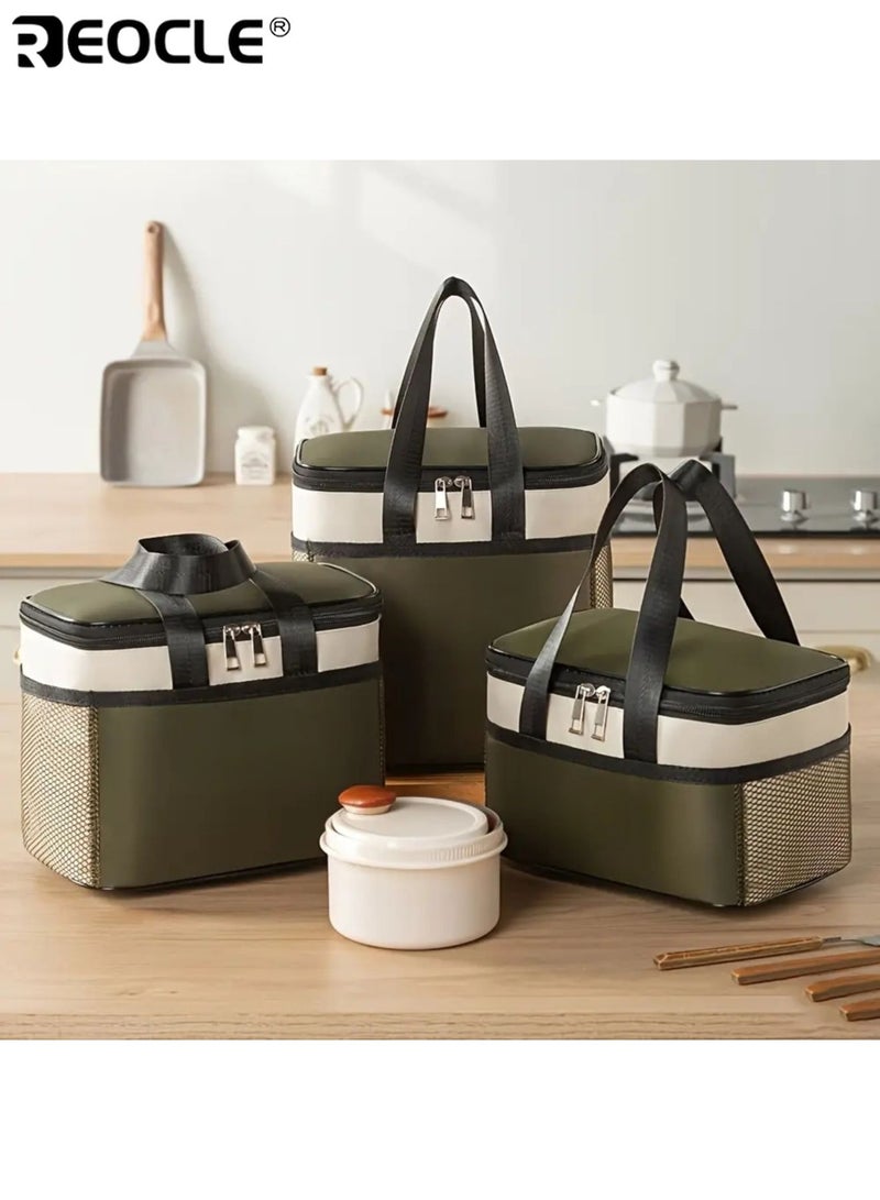 REOCLE Insulated Lunch Bag with Shoulder Strap and Oxford Fabric Design Portable Meal Carrier with Reinforced Handles for School Office Travel Use - Image 3