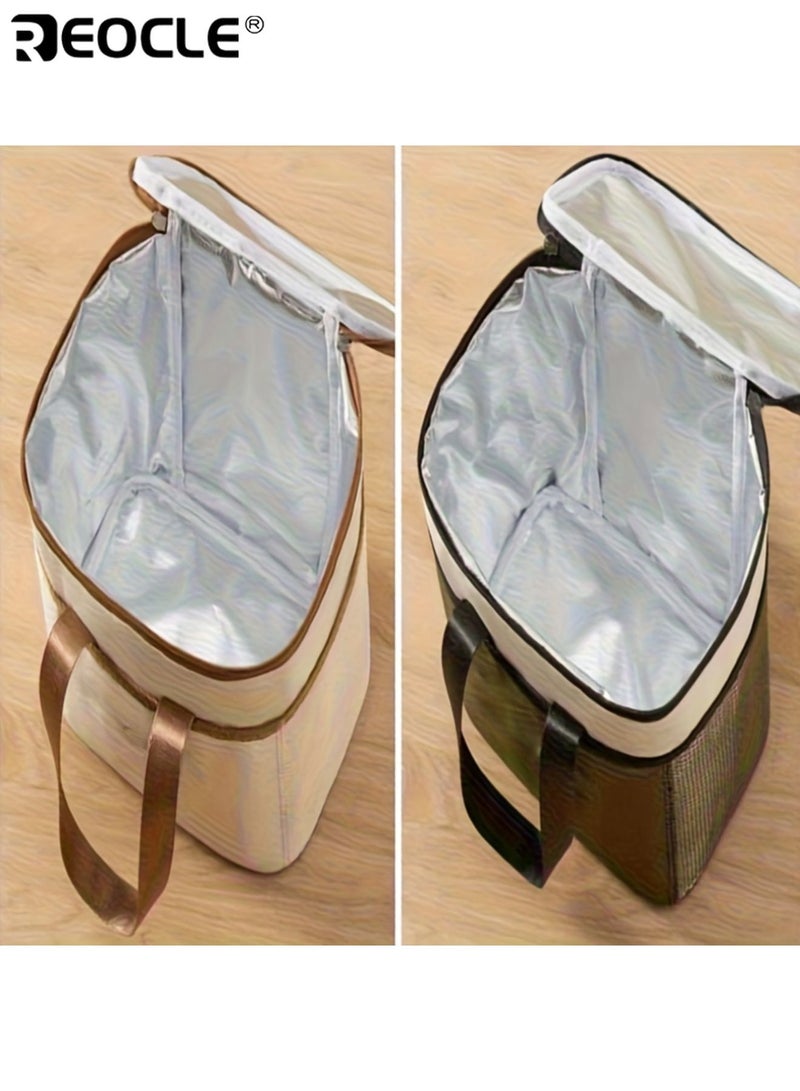 REOCLE Insulated Lunch Bag with Shoulder Strap and Oxford Fabric Design Portable Meal Carrier with Reinforced Handles for School Office Travel Use - Image 4