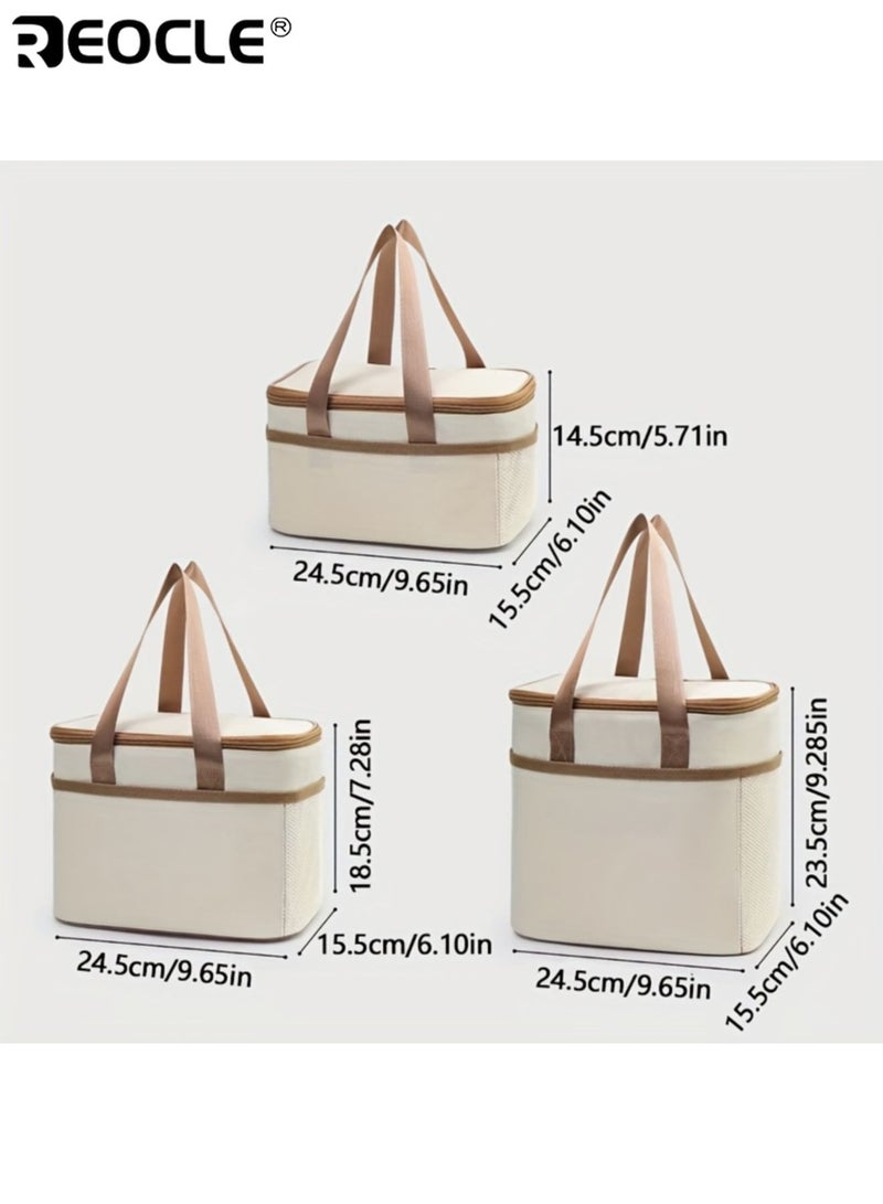 REOCLE Insulated Lunch Bag with Shoulder Strap and Oxford Fabric Design Portable Meal Carrier with Reinforced Handles for School Office Travel Use - Image 5