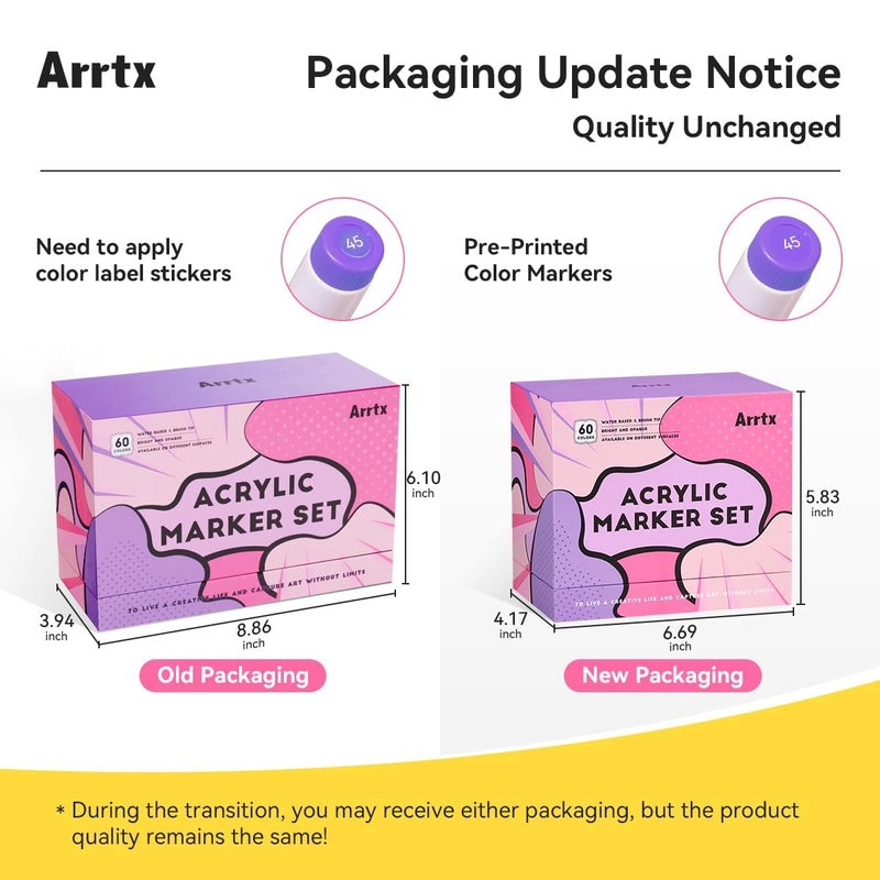 Arrtx 60 Color Brush Paint Markers Paint Pens, Acrylic Paint Pens for Artists Adults Painting Drawing Cartoon Anime Comic - Rock Painting, Wood, Canvas, DIY Crafts, Multicolor - Image 2