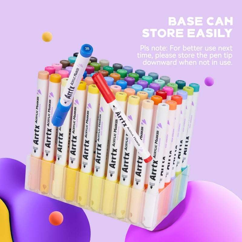 Arrtx 60 Color Brush Paint Markers Paint Pens, Acrylic Paint Pens for Artists Adults Painting Drawing Cartoon Anime Comic - Rock Painting, Wood, Canvas, DIY Crafts, Multicolor - Image 4