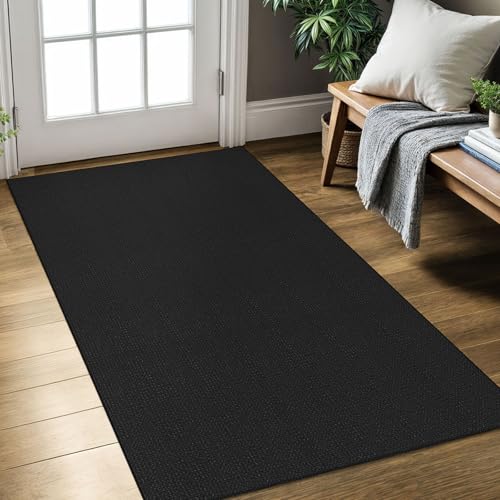 KOZYFLY Rugs for Entryway 3x5 ft Washable Area Rug Non Slip Rubber Backed Entry Rug Woven Indoor Door Mat Cotton Kitchen Rugs Floor Carpet for Entryway, Foyer, Backdoor, Black/Dark Grey - Image 1