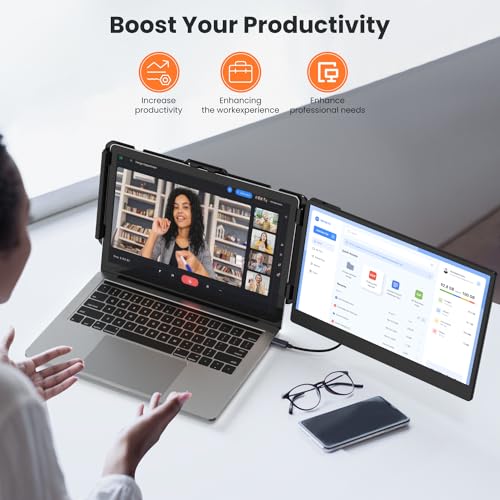 UK BONITOYS موسع شاشة اللابتوب 14 بوصة، شاشة محمولة بدقة 1080P FHD، توصيل وتشغيل Type-C/HDMI/USB-A، مناسب لأجهزة اللابتوب بشاشة تصل إلى 15.35 بوصة، متوافق مع ويندوز، ماك، كروم - Image 2