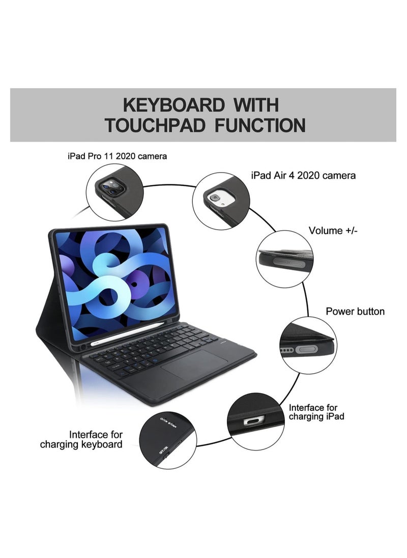 ELTRAZONE - iPad Keyboard Case for iPad Air 4th Generation, Detachable Wireless Bluetooth Trackpad Keyboard, Smart Folio Cover with Pencil Holder, Fit for iPad Pro 11 Inch 2021/2020/2018/ iPad Air 4 2020 - Image 1