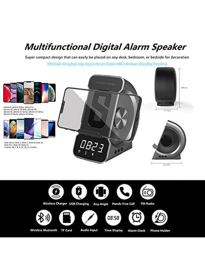HXDream Digital Alarm Clock With Wireless Charging Bluetooth Speaker 10W Fast Wireless Charger Station For Phone Phone Stand Compatible Iphone Samsung Galaxy Note Android Phone  - Image 2