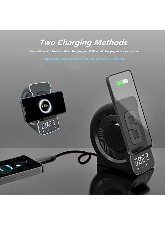 HXDream Digital Alarm Clock With Wireless Charging Bluetooth Speaker 10W Fast Wireless Charger Station For Phone Phone Stand Compatible Iphone Samsung Galaxy Note Android Phone  - Image 3