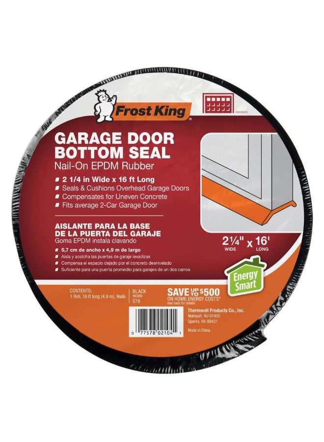 Frost King Nail-on EPDM Rubber Garage Door Bottom Seal Black 16 ft G16H - Image 1