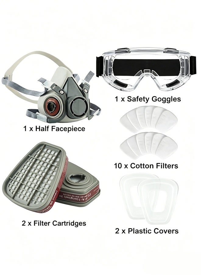 Reusable Respirator Facep Gas Mask,Respirator Mask Respirator with Filter and Goggles for Chemicals Mask For Paint Dust Soldering Construction Sanding Woodworking etc. - Image 2