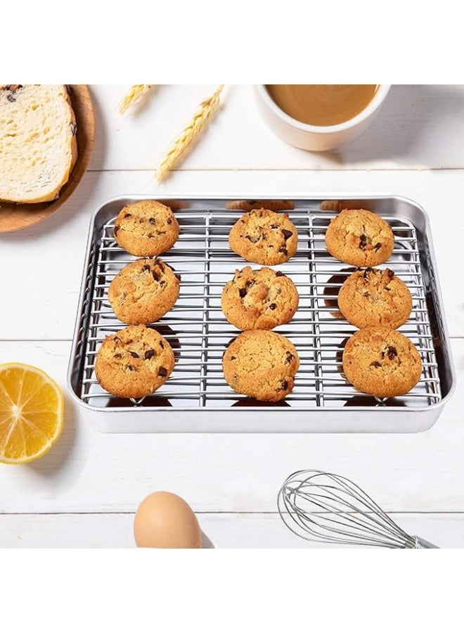 Wildone Baking Sheet with Rack Set [2 Sheets + 2 Racks], Stainless Steel Cookie Pan baking Tray with Cooling Rack, Size 9 x 7 x 1 Inch, Non Toxic & Heavy Duty & Easy Clean - Image 4
