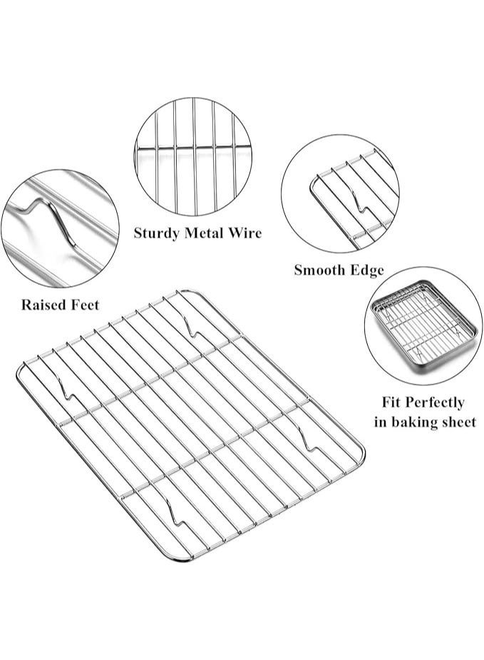 Wildone Baking Sheet with Rack Set [2 Sheets + 2 Racks], Stainless Steel Cookie Pan baking Tray with Cooling Rack, Size 9 x 7 x 1 Inch, Non Toxic & Heavy Duty & Easy Clean - Image 2