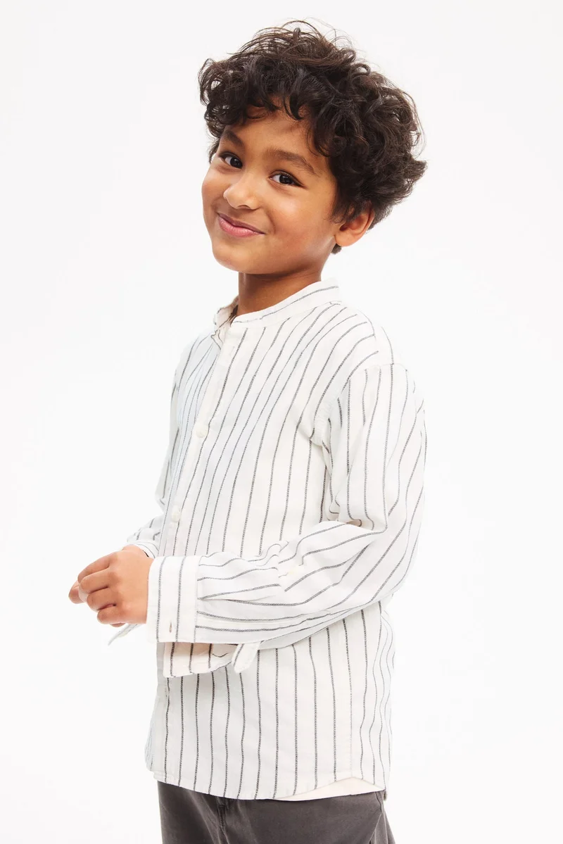 اتش اند ام قميص قطني بقبة بدون طية