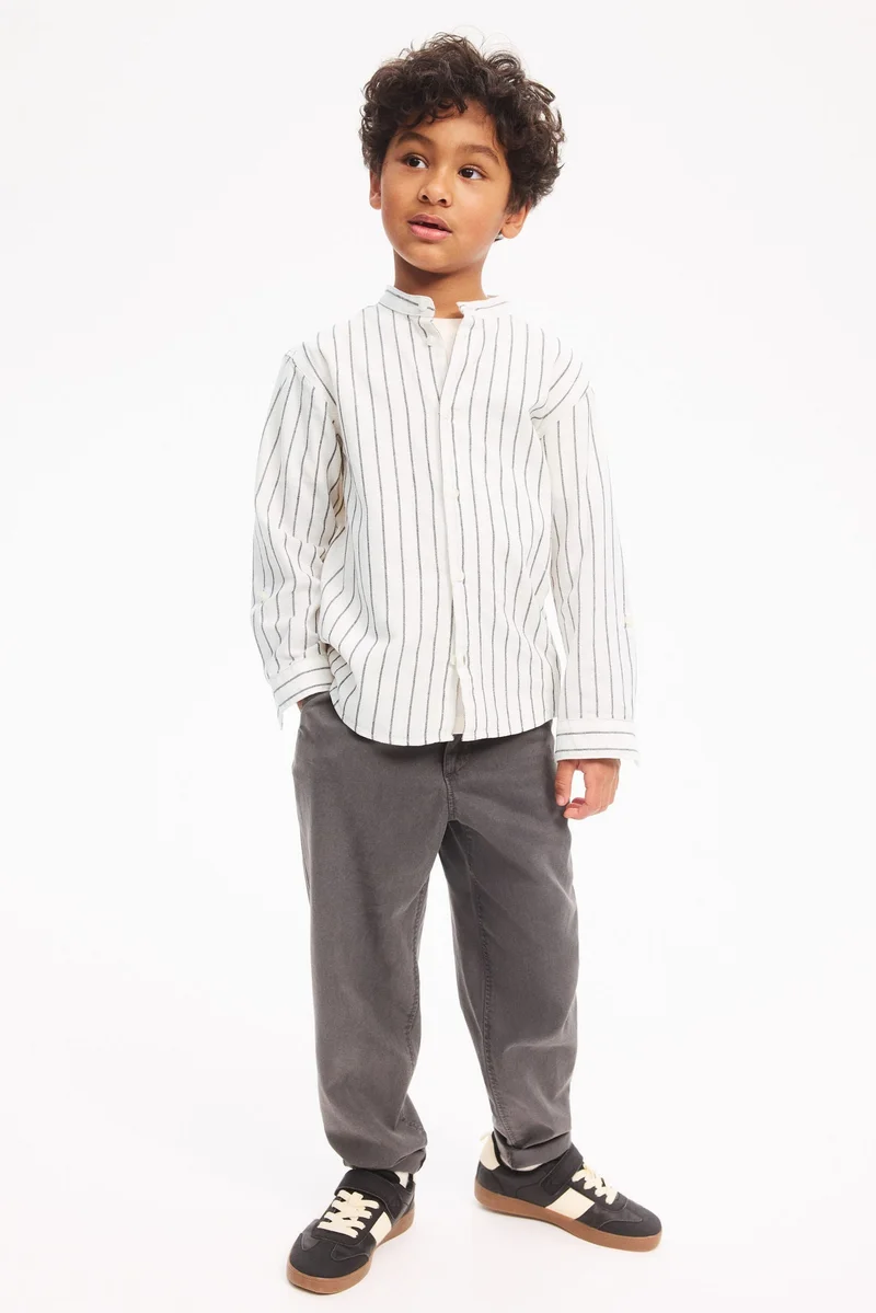 اتش اند ام قميص قطني بقبة بدون طية