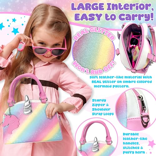 Star Princess Play Purse for Little Girls and Toddlers  Unicorn Purse Toys for Kids Pretend Play Accessories Phone Wallet Credit Cards Keys Pretend Makeup Unicorn Gift for Girl Age 3 4 5 6 7 8 Years and Up - Image 4